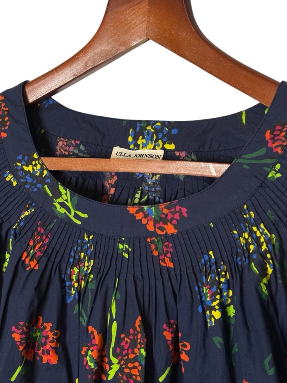 Ulla Johnson Senta Midnight Floral Puff Sleeve Pleated Poplin Top • Size 6 - Picture 5 of 10